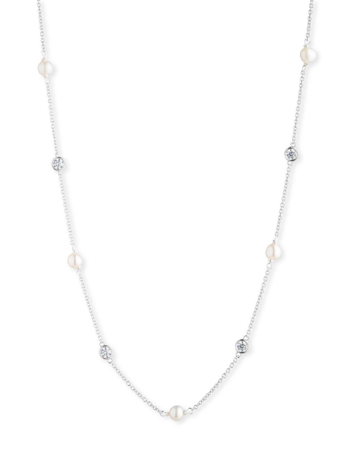 Lauren Ralph Lauren Freshwater Pearl and Crystal Station Necklace, Silver