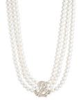 Lauren Ralph Lauren Crystal Logo Multi Row Glass Pearl Choker Necklace, Gold/ White