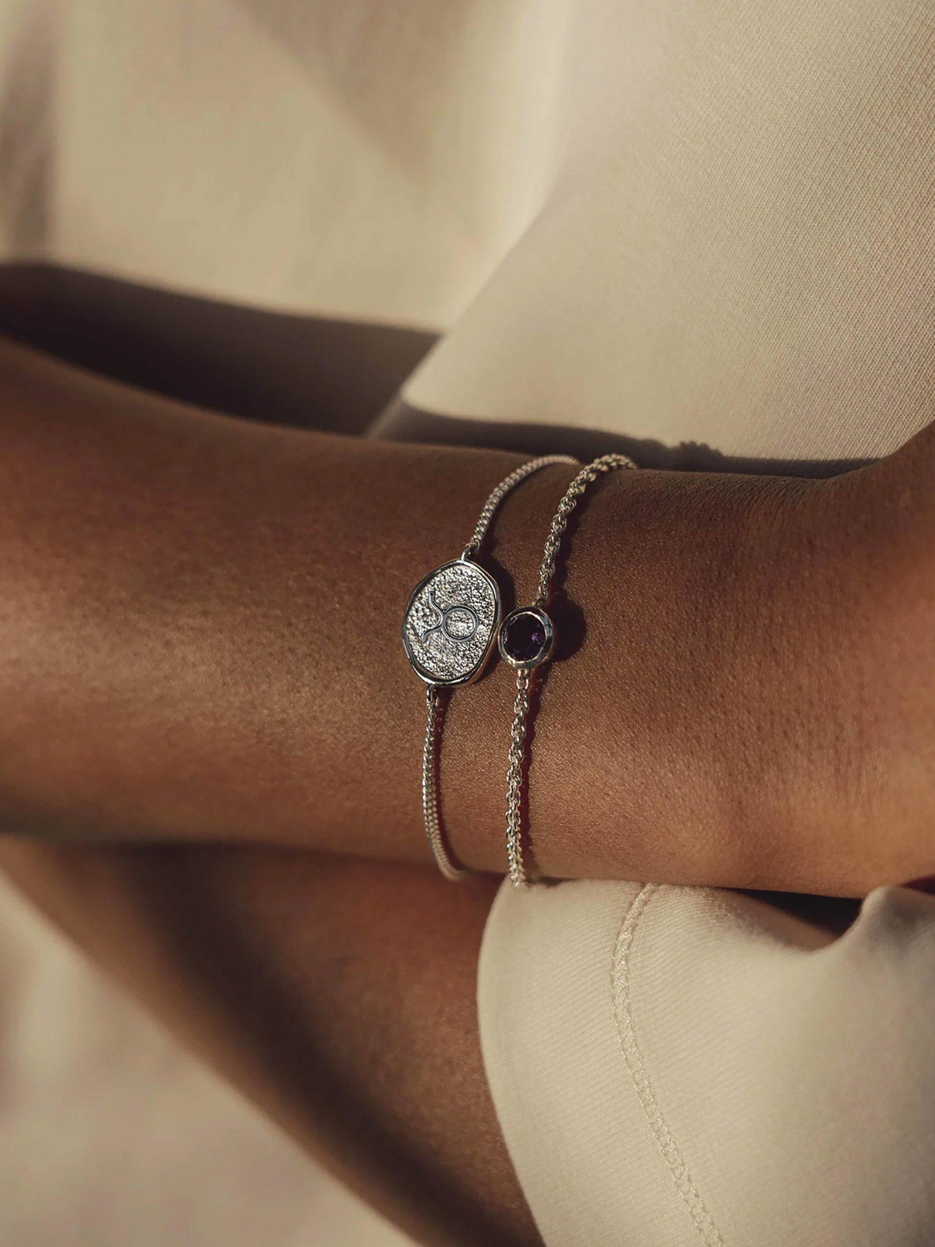 Product image 2 of 4, which shows Tutti & Co Zodiac Charm Chain Bracelet, Silver, Taurus