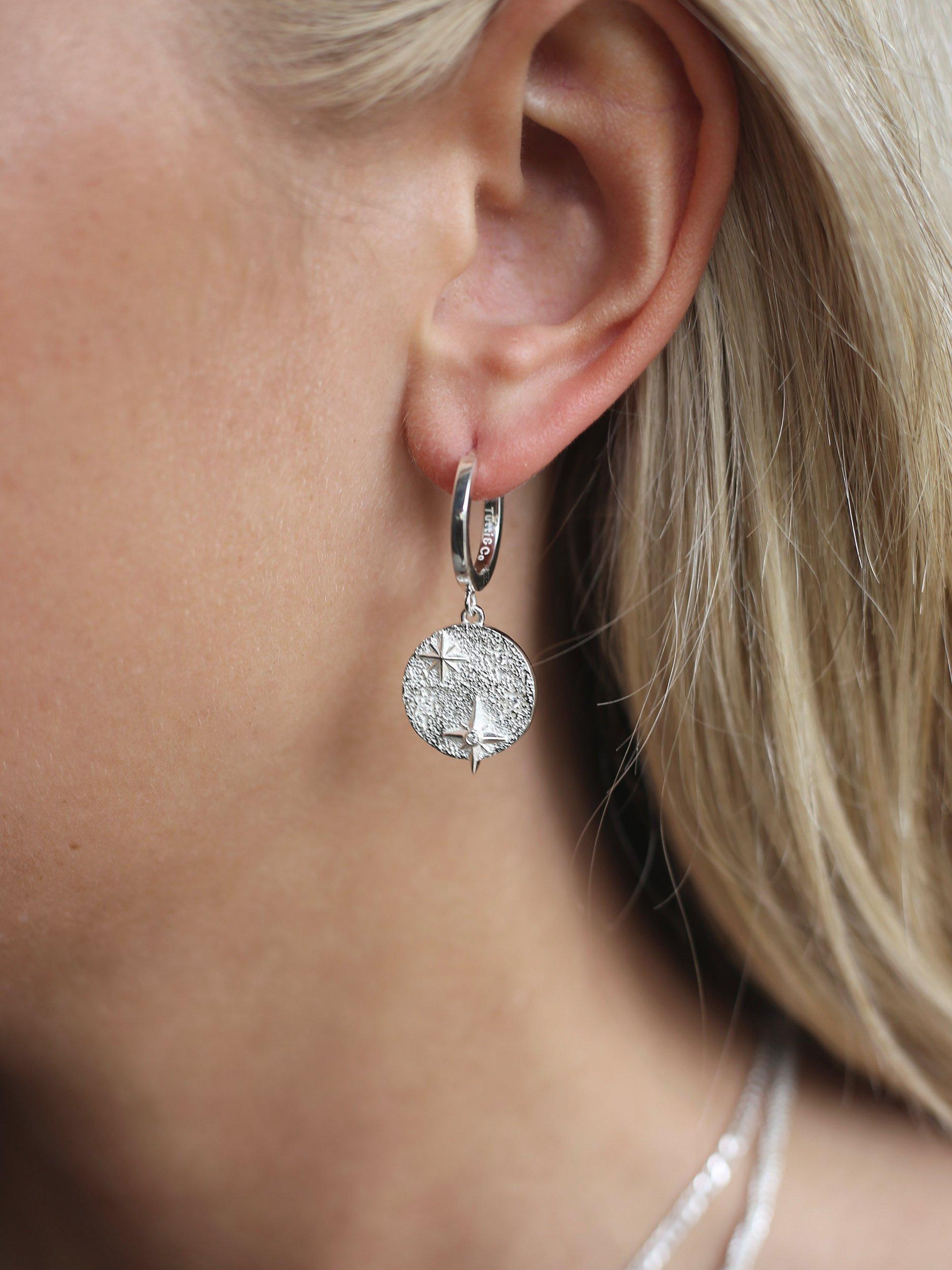 Product image 2 of 4, which shows Tutti & Co Destiny Cubic Zirconia Star Disc Drop Earrings, Silver