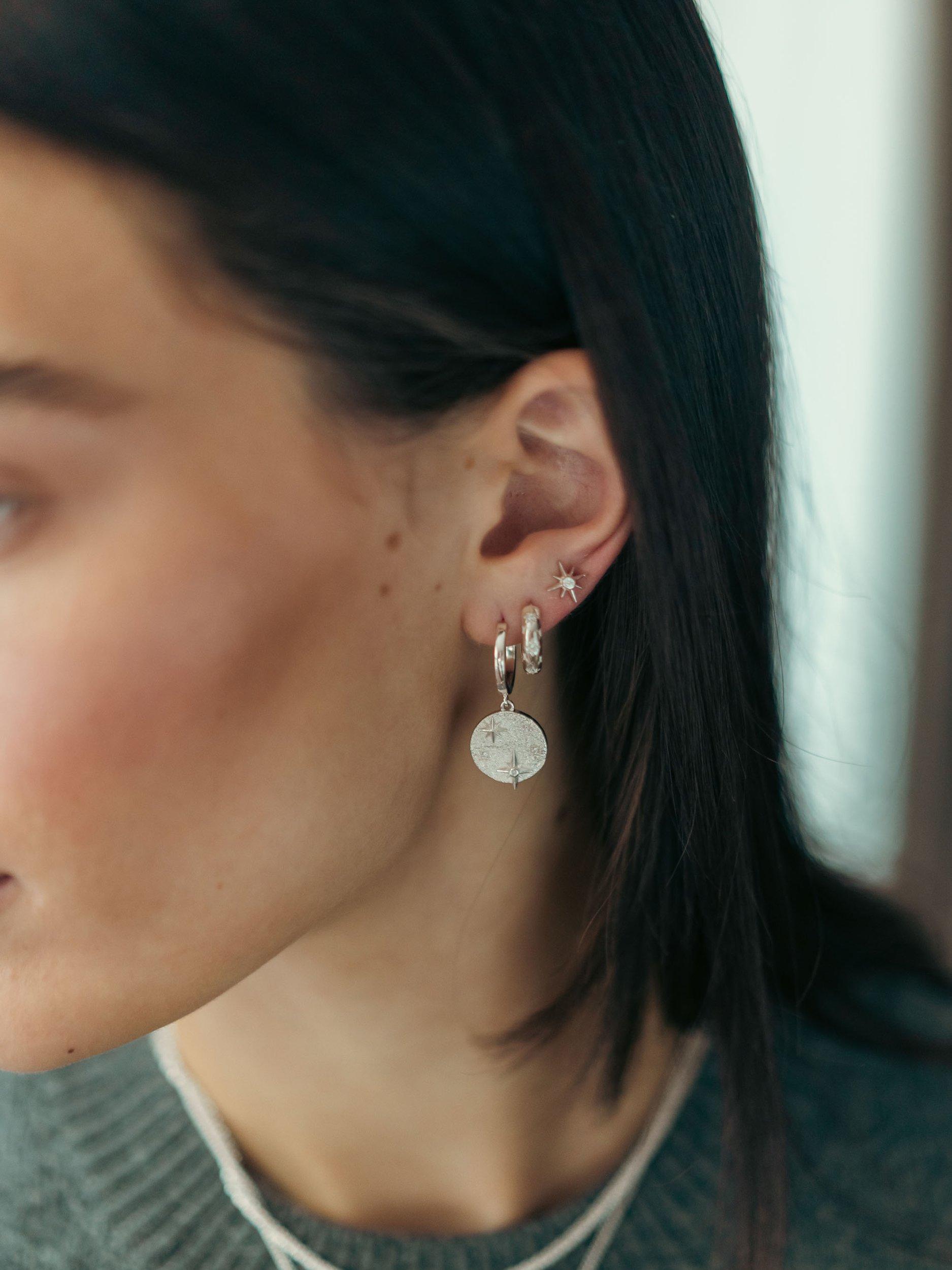 Product image 3 of 4, which shows Tutti & Co Destiny Cubic Zirconia Star Disc Drop Earrings, Silver