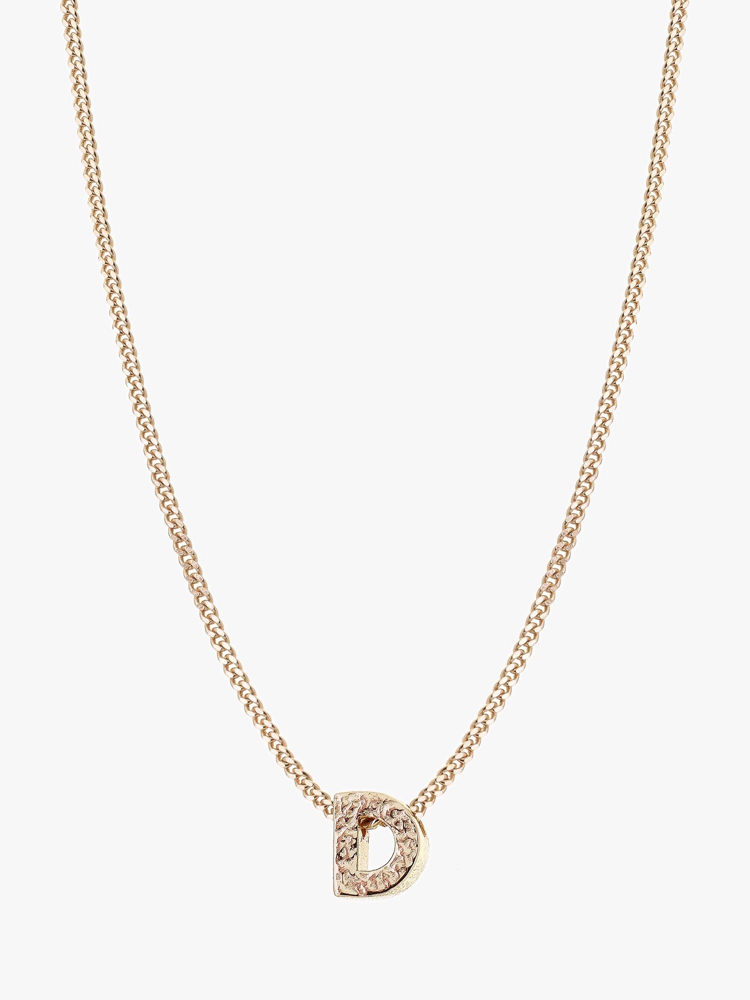 Product image 1 of 2, which shows Tutti Textured Alphabet Pendant Necklace, Gold, D