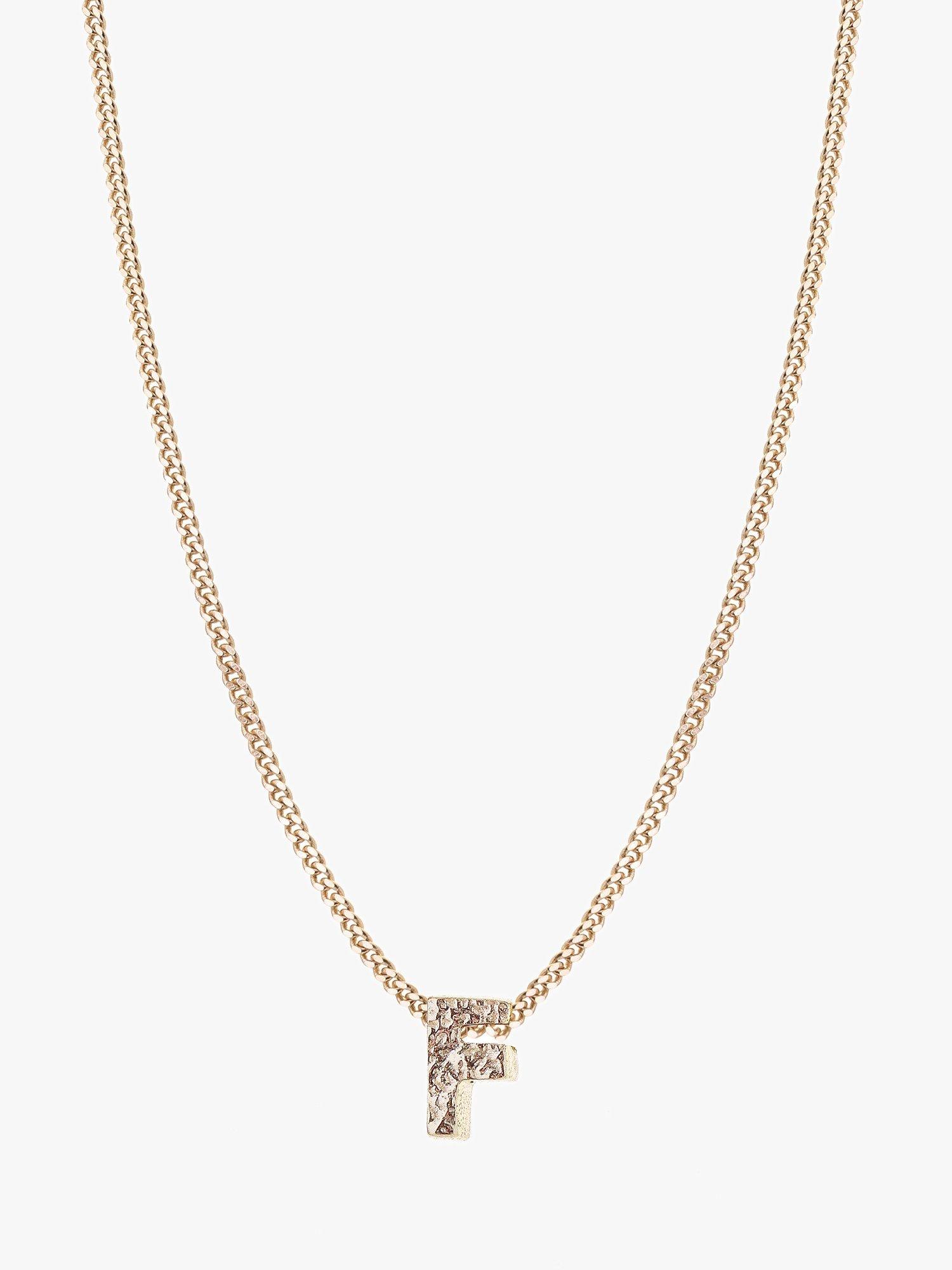 Product image 1 of 2, which shows Tutti Textured Alphabet Pendant Necklace, Gold, F