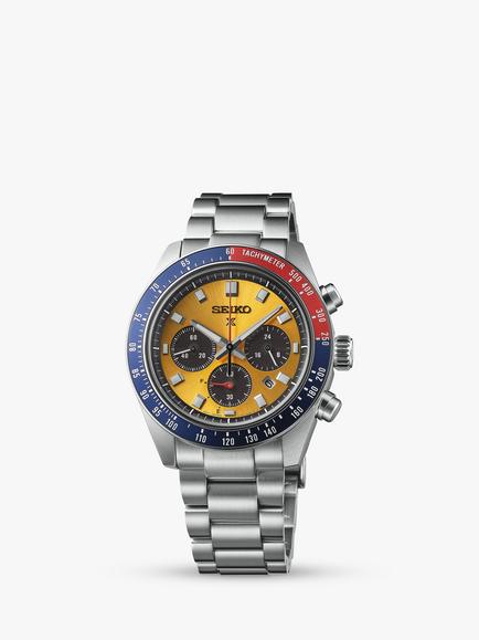 Seiko SSC947P1 Men's Prospex 'Pogue' Solar Chronograph 1969 Re-interpretation Automatic Bracelet Strap Watch, Silver/Yellow, Silver/Yellow