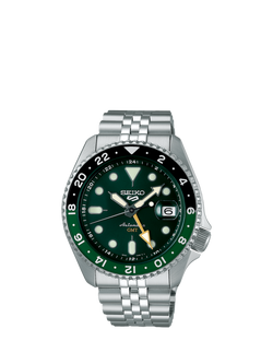 Seiko SSK035K1 Men's 5 Sports SKX GMT Date Automatic Bracelet Strap Watch, Green/Silver, Green/Silver