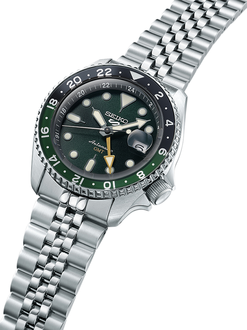 Product image 2 of 5, which shows Seiko SSK035K1 Men's 5 Sports SKX GMT Date Automatic Bracelet Strap Watch, Green/Silver