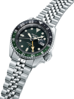 Seiko SSK035K1 Men's 5 Sports SKX GMT Date Automatic Bracelet Strap Watch, Green/Silver - view 2, Green/Silver