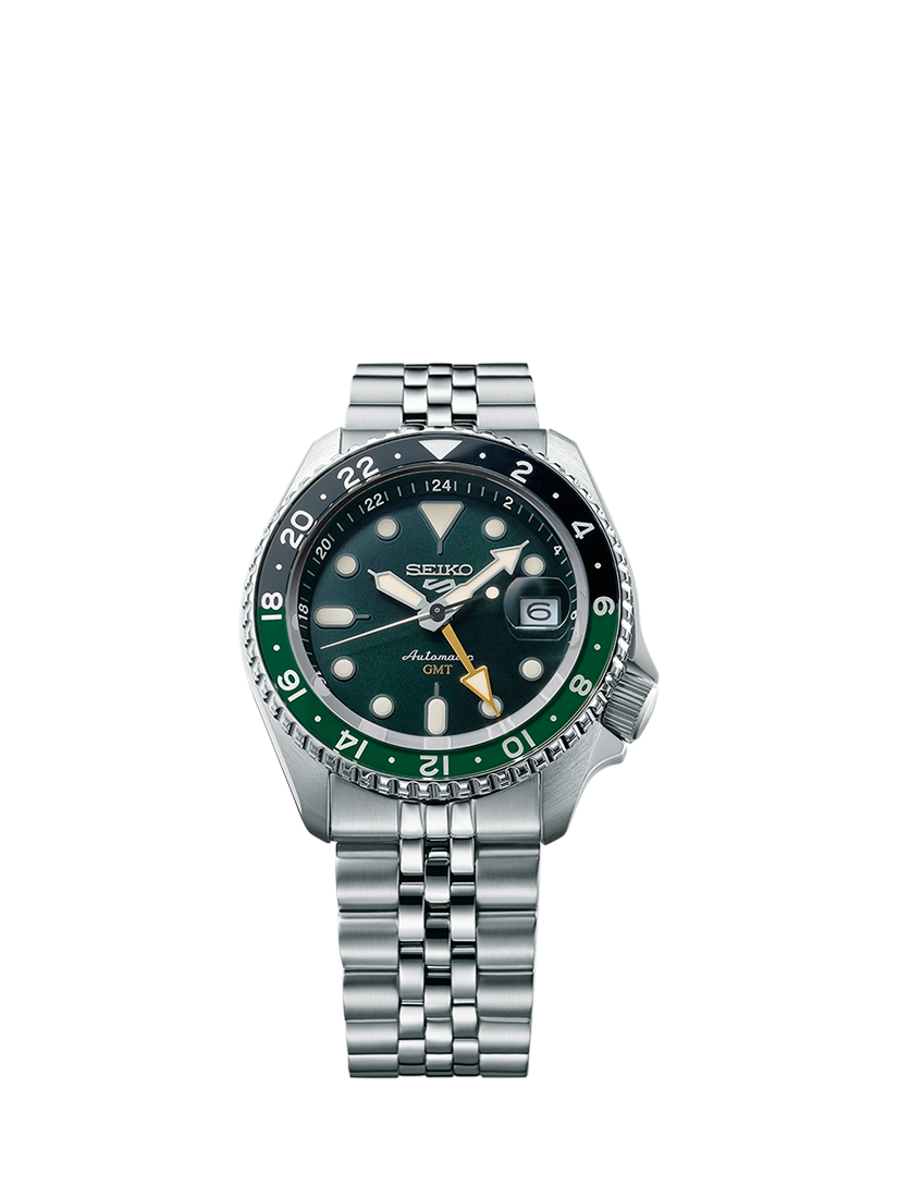 Product image 3 of 5, which shows Seiko SSK035K1 Men's 5 Sports SKX GMT Date Automatic Bracelet Strap Watch, Green/Silver