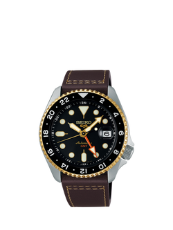Seiko SSK036K1 Men's 5 Sports SKX GMT Date Automatic Bracelet Strap Watch, Brown