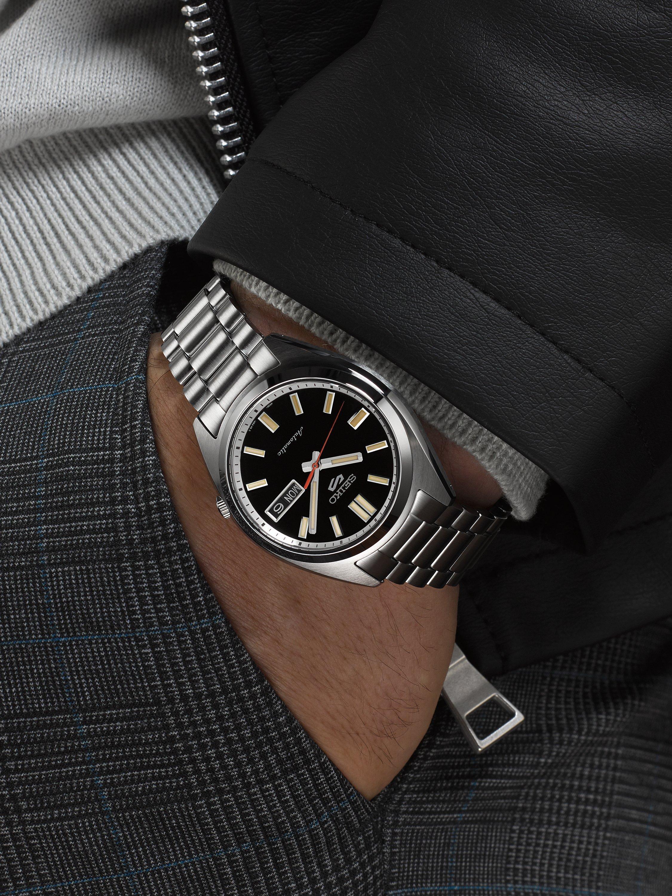 Product image 4 of 5, which shows Seiko Men's 5 Sports SNXS Automatic Date Bracelet Strap Watch, SRPK89K1 Silver/Black