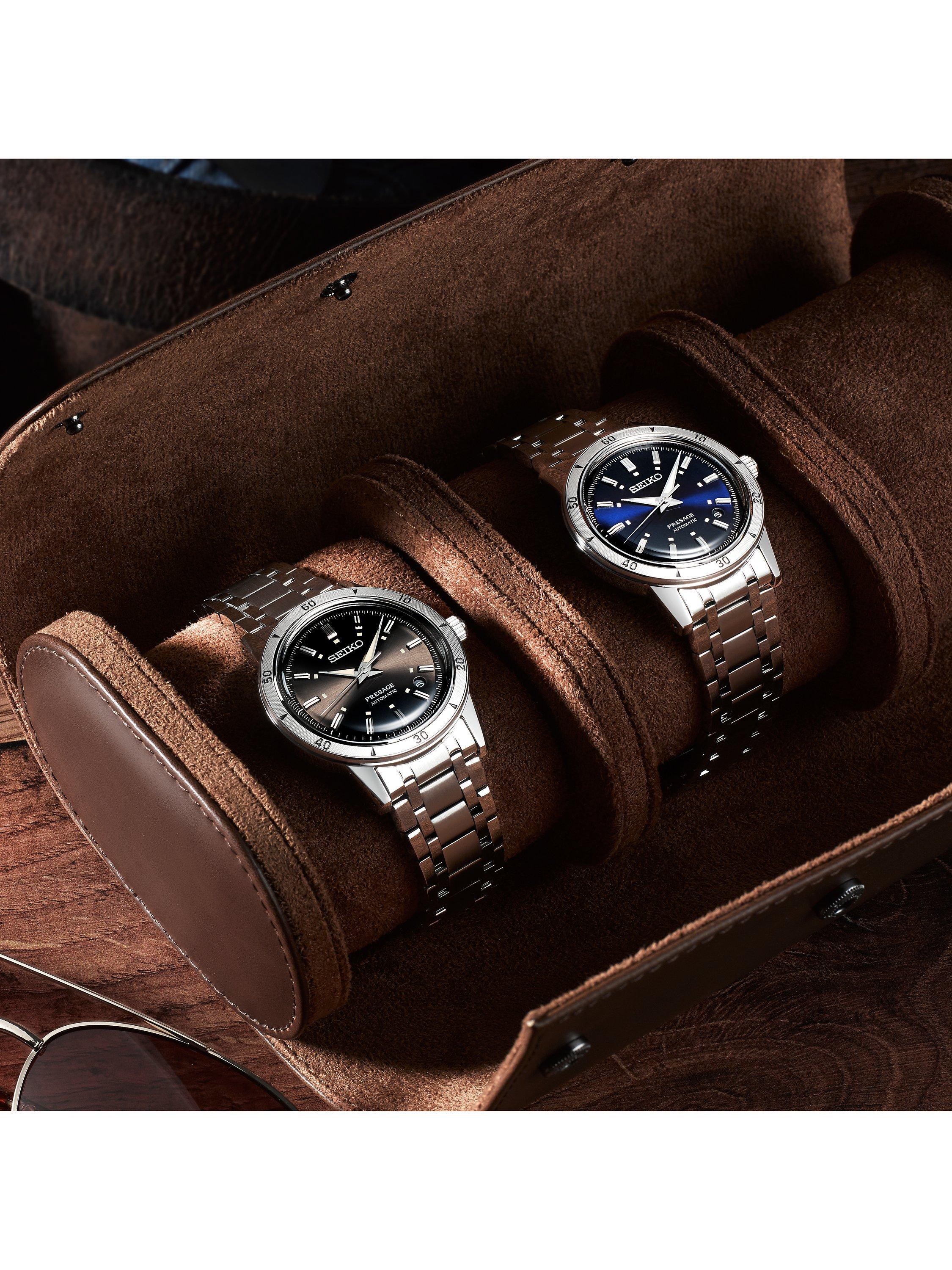 Product image 5 of 5, which shows Seiko Presage Style 60s Elegant Yet Rugged Automatic Bracelet Strap Watch, SRPL07J1 Silver/Navy