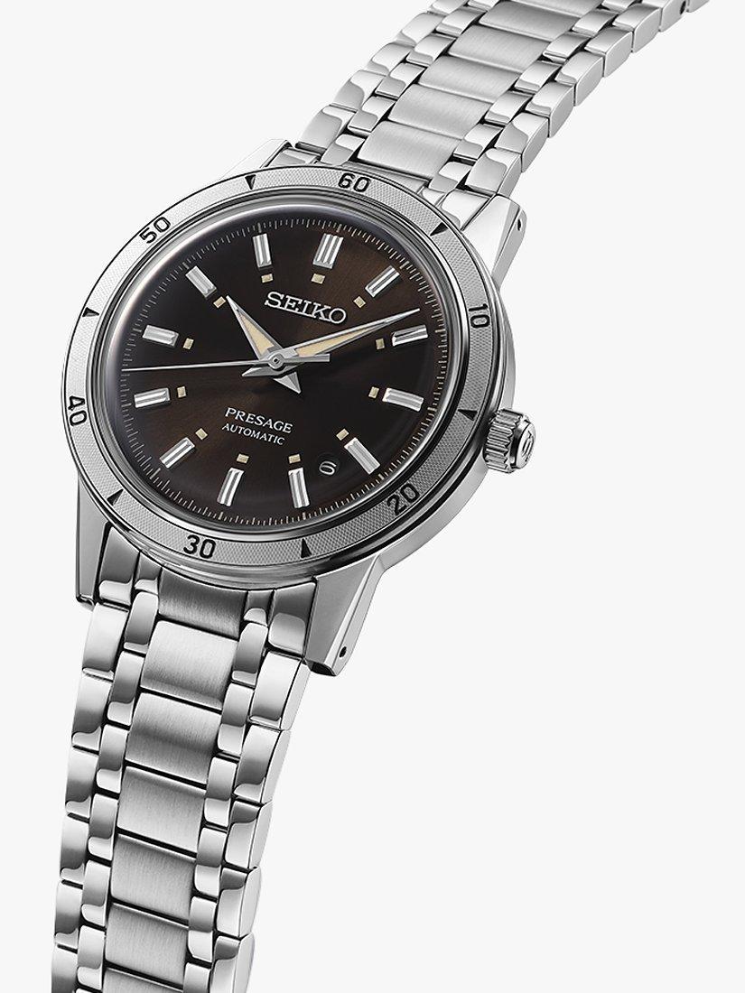 Product image 2 of 6, which shows Seiko Presage Style 60s Elegant Yet Rugged Automatic Bracelet Strap Watch, SRPL09J1 Silver/Brown