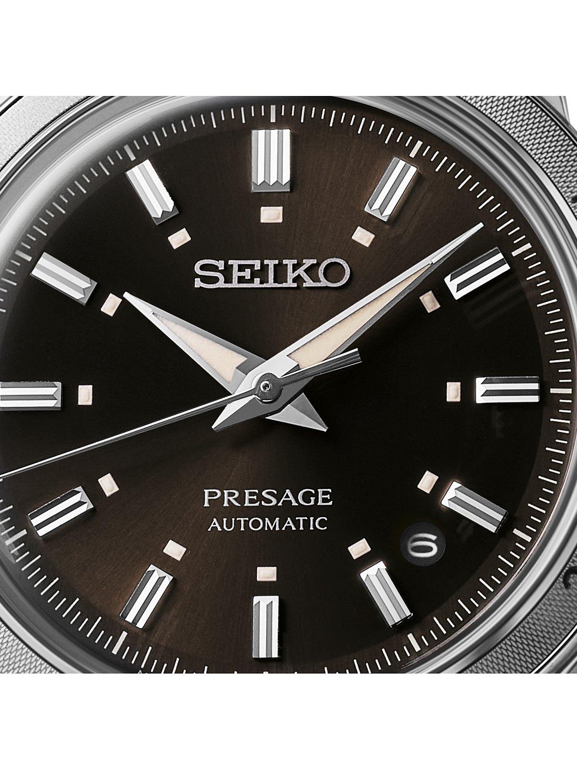 Product image 3 of 6, which shows Seiko Presage Style 60s Elegant Yet Rugged Automatic Bracelet Strap Watch, SRPL09J1 Silver/Brown