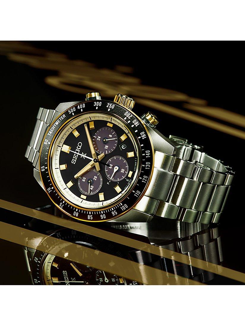 Product image 6 of 6, which shows Seiko SSC941P1 Men's Prospex Circuit Race Solar Speedtimer Chronograph Bracelet Strap Watch, Black