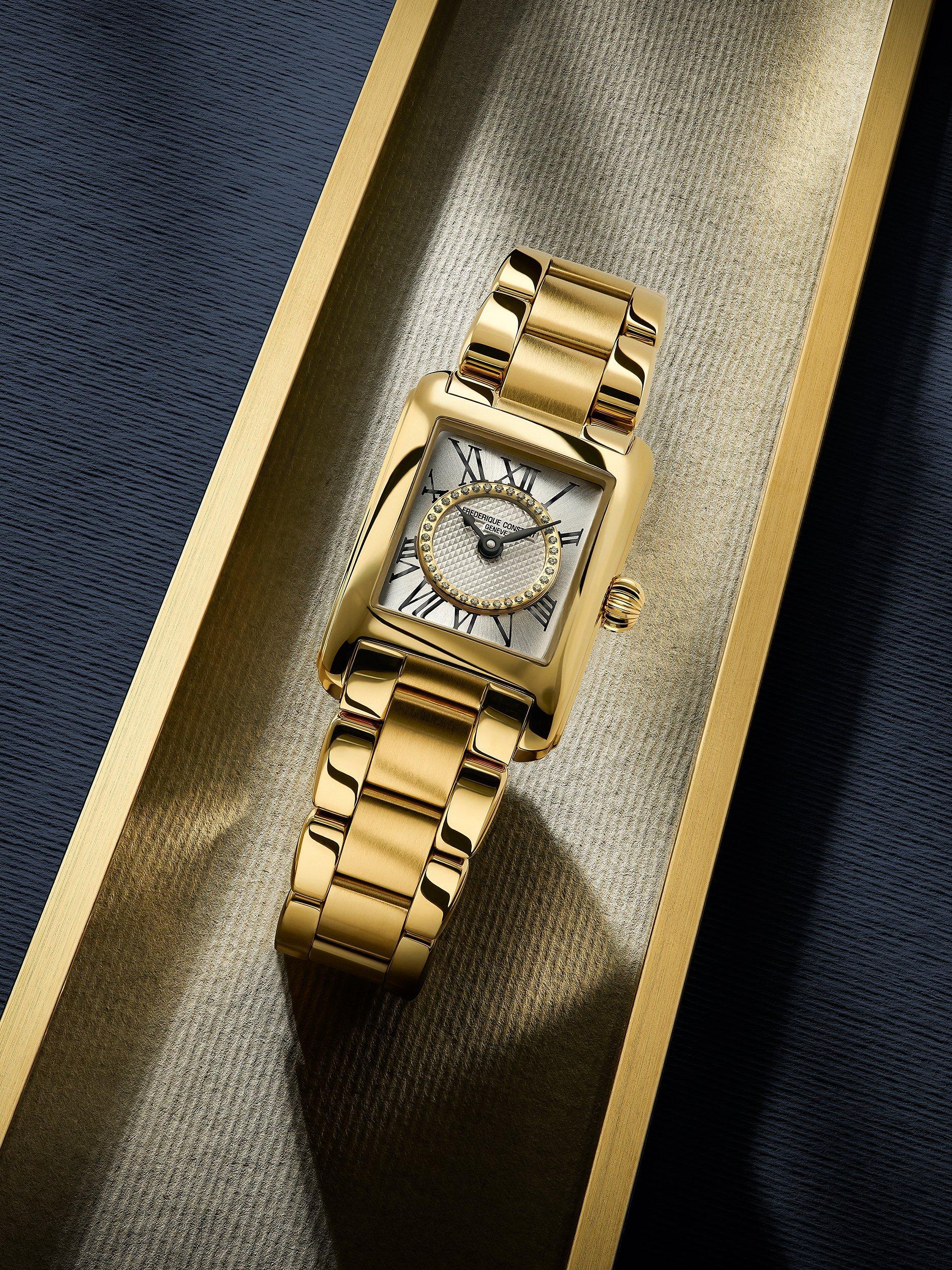 Product image 6 of 6, which shows Frederique Constant FC-200MCDC25B Women's Classics Carree Bracelet Strap Watch, Gold