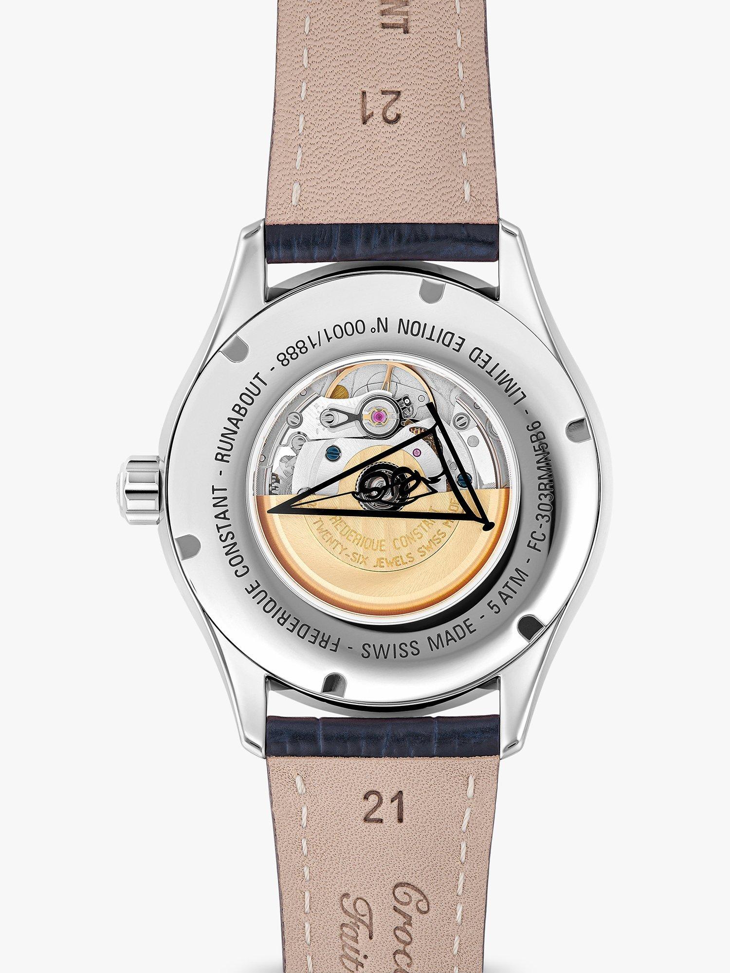 Frederique Constant FC 303RMLN5B6 Men s Runabout Automatic Date Leather Strap Watch Dark Blue Blue