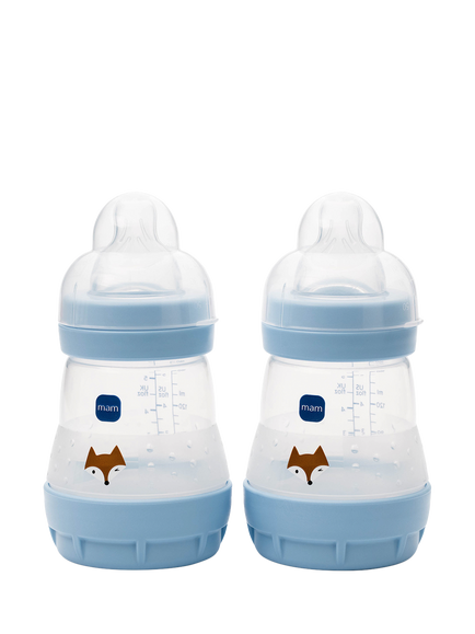 MAM Easy Start Anti-Colic Self-Sterilising Baby Bottle, Pack of 2, 160ml, Blue