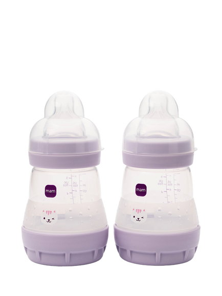 MAM Easy Start Anti-Colic Self-Sterilising Baby Bottle, Pack of 2, 160ml, Pink