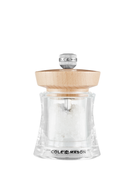 Cole & Mason Holborn Acrylic & Beech Wood Salt Mill, Clear/Natural, Clear & Beech Wood