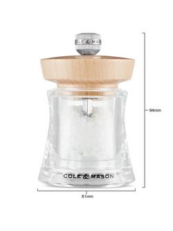 Cole & Mason Holborn Acrylic & Beech Wood Salt Mill, Clear/Natural - view 2, Clear & Beech Wood