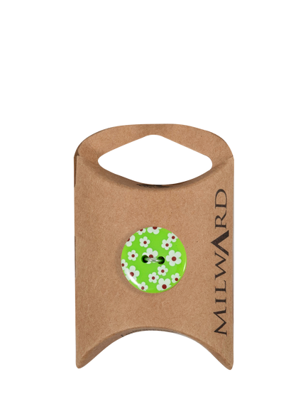 Milward 2 Hole Flower Print Buttons, 18mm, Green, Pack of 5, Green