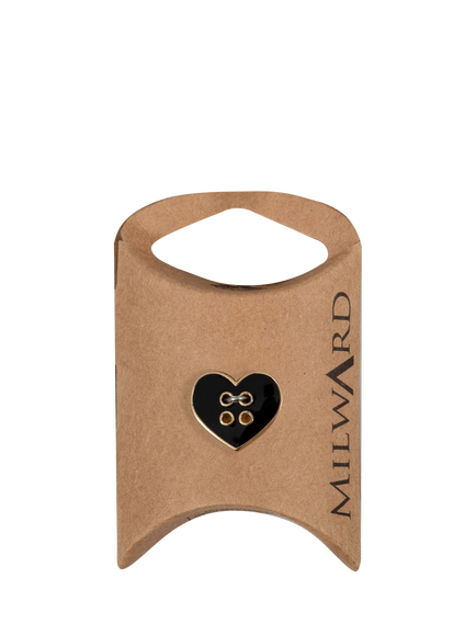 Milward 2 Hole Gold Rim Heart Buttons, 16mm, Black, Pack of 5, Black