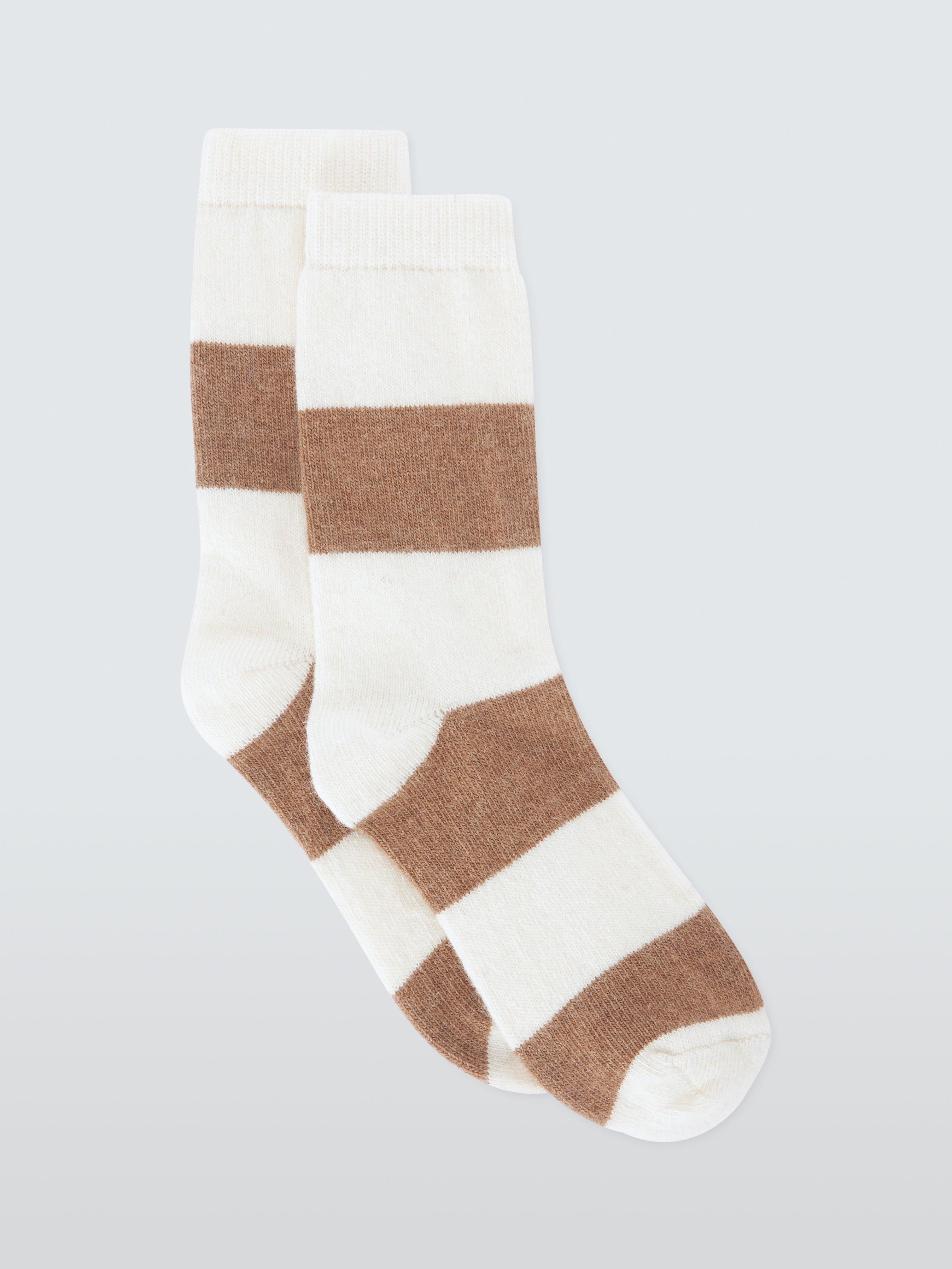 John Lewis Wool Blend With Cashmere Stripe Socks, Caramel/Ivory