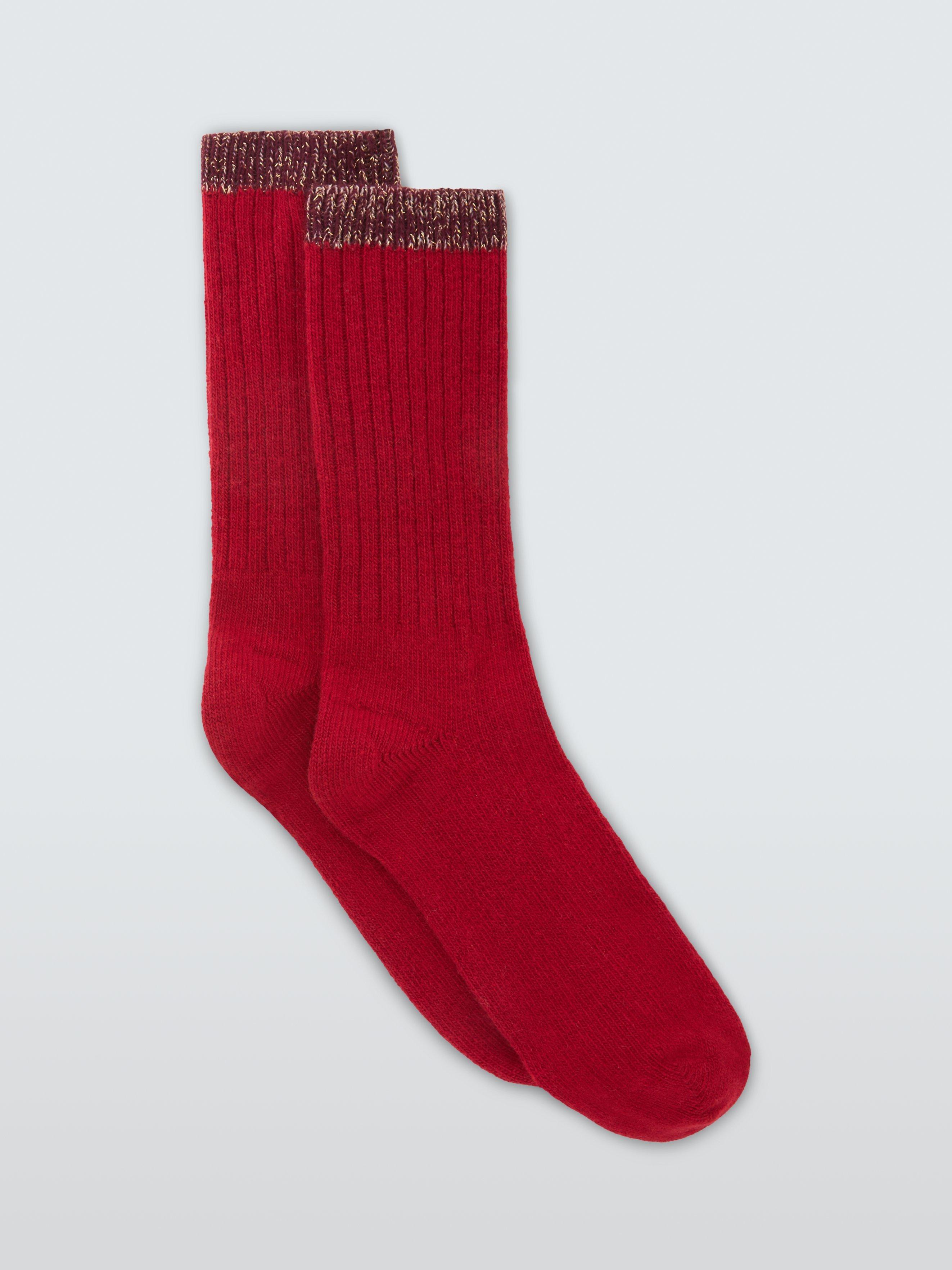 John Lewis Wool Blend With Cashmere Ankle Socks, Berry Red