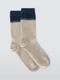 John Lewis Wool and Cashmere Blend Fleur-de-Lis Socks, Oatmeal/Navy