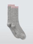 John Lewis Wool Blend With Cashmere Ribbed Socks, Grey/Pink