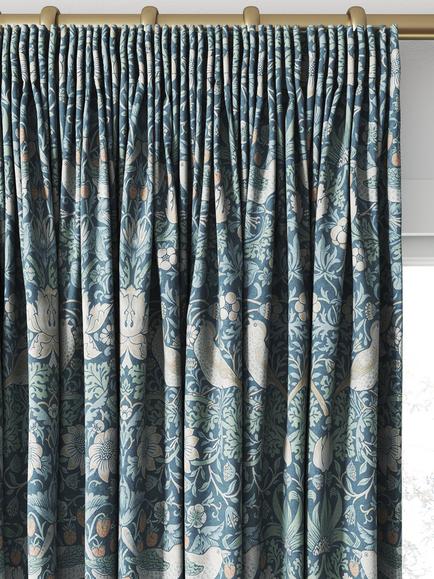William Morris At Home Strawberry Thief Made to Measure Curtains or Roman Blind, Woad - view 2, Woad
