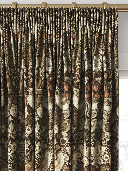 William Morris At Home Strawberry Thief Velvet Made to Measure Curtains or Roman Blind, Acorn - view 2, Green Dark
