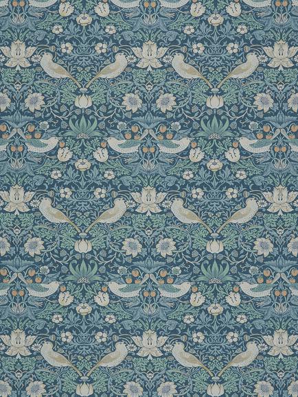 William Morris At Home Strawberry Thief Velvet Made to Measure Curtains or Roman Blind, Indigo, Indigo