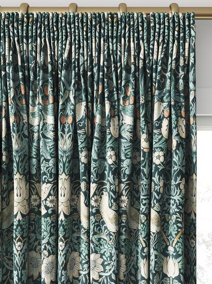 William Morris At Home Strawberry Thief Velvet Made to Measure Curtains or Roman Blind, Indigo - view 2, Indigo