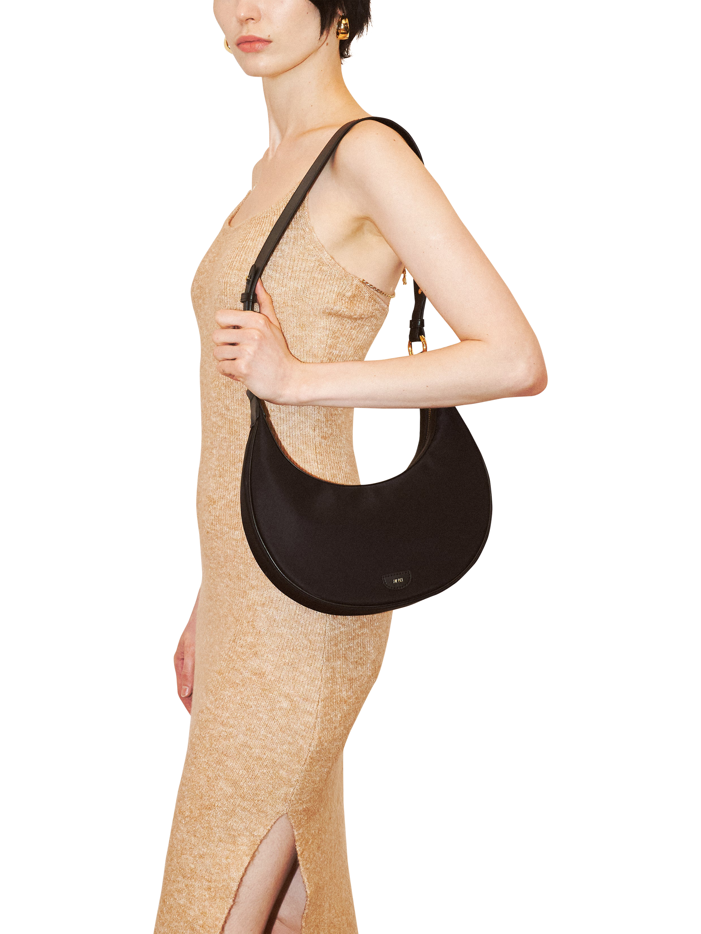 Product image 5 of 5, which shows JW PEI Carly Vegan Leather Saddle Bag, Black Croc
