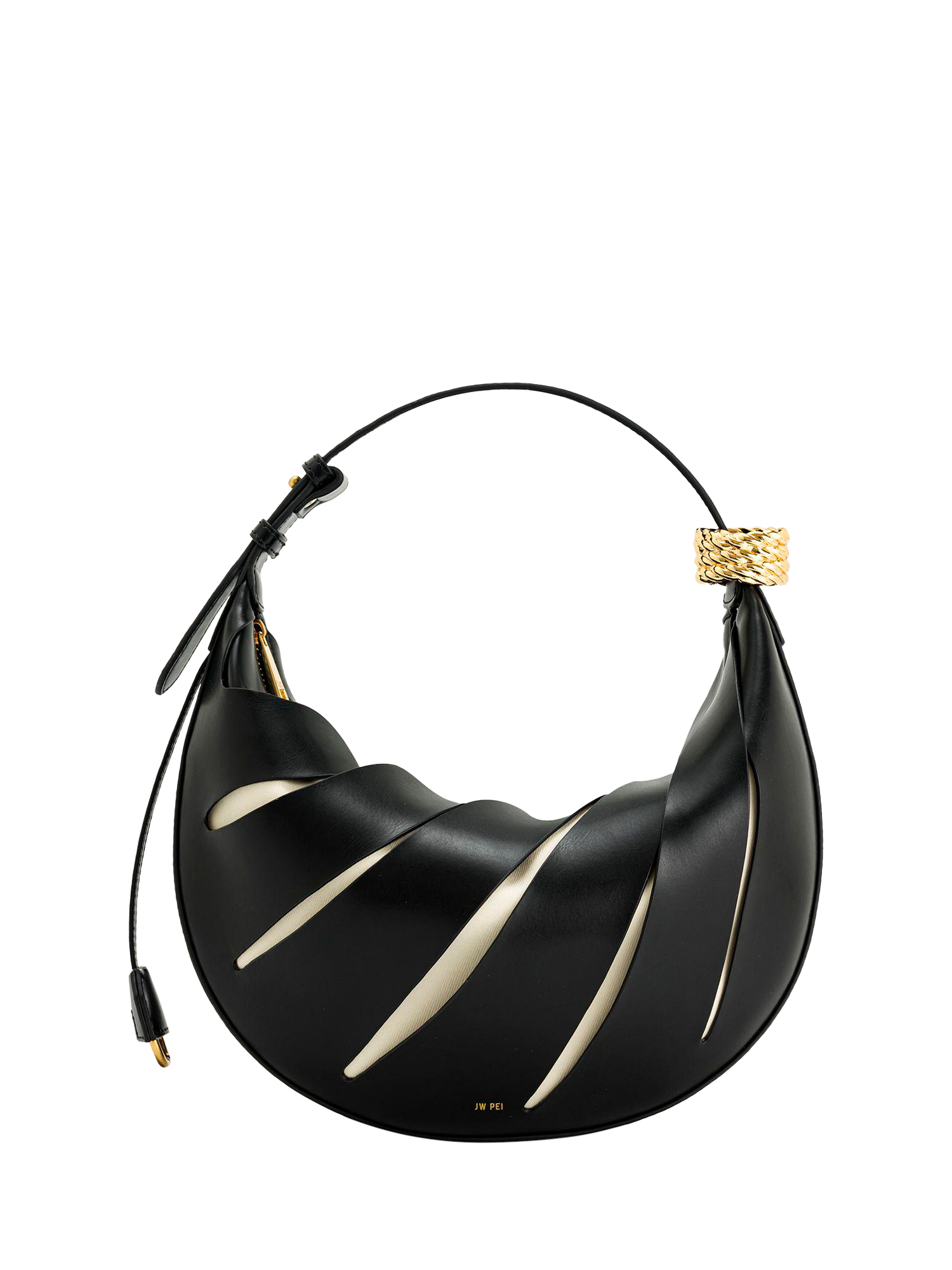 Product image 2 of 5, which shows JW PEI Jana Vegan Leather Hollow Shoulder Bag, Black