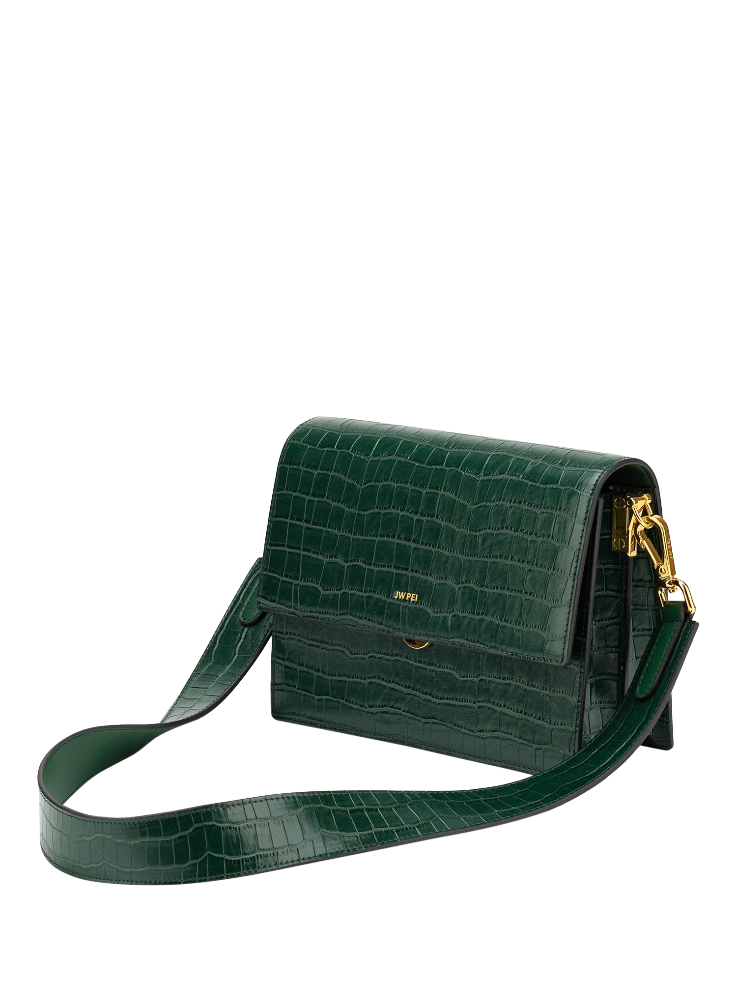 JW PEI Vegan Leather Mini Flapover Crossbody Bag Dark Green Croc