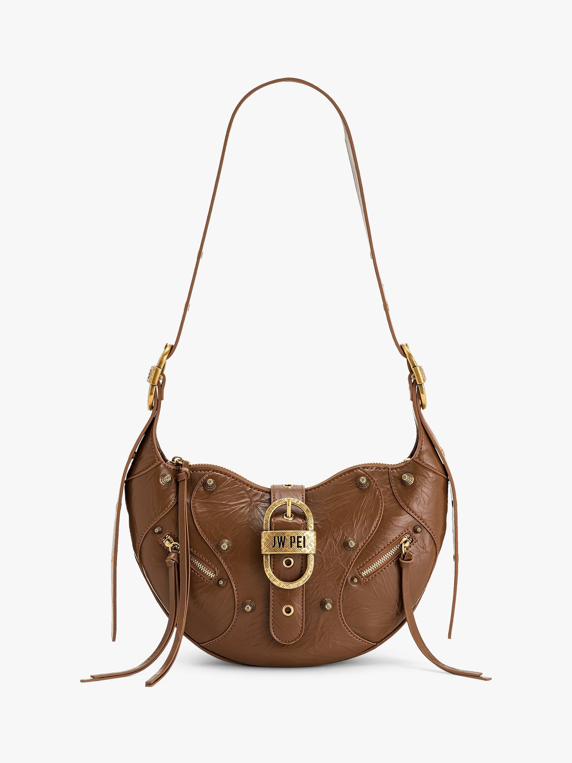 Product image 1 of 1, which shows JW PEI Tessa Vegan Leather Crushed Shoulder Bag, Brown
