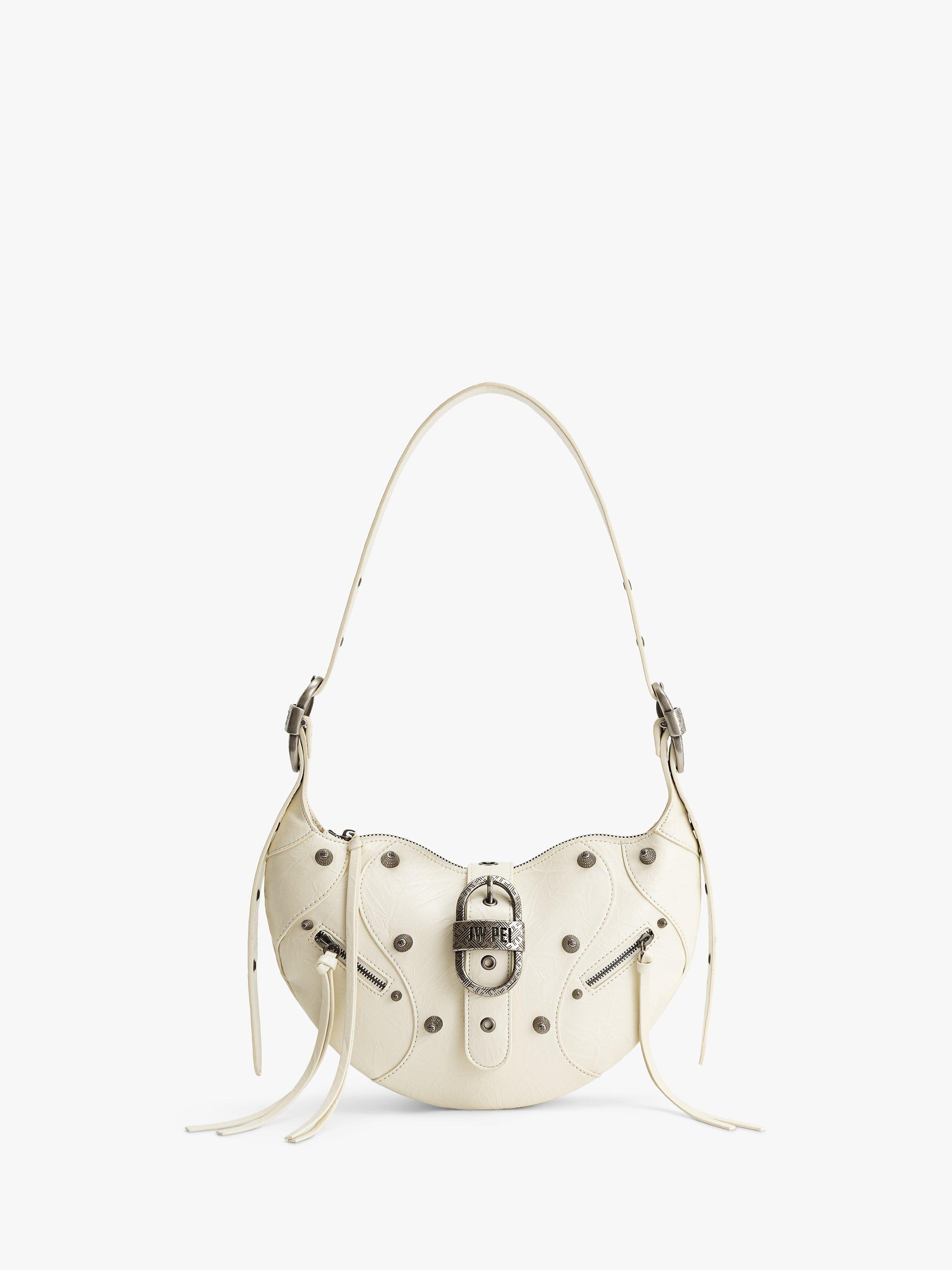 Product image 1 of 1, which shows JW PEI Tessa Vegan Leather Crushed Shoulder Bag, White