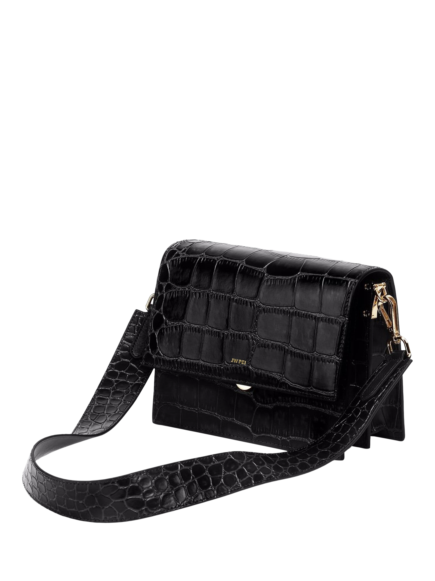 Product image 2 of 3, which shows JW PEI Vegan Leather Mini Flapover Crossbody Bag, Black Croc