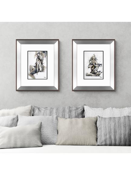 John Lewis Joanne Boon Thomas 'Yoga Lady' Framed Print & Mount, 60.5 x 50.5cm, Black/White - view 2, Black, White, Grey