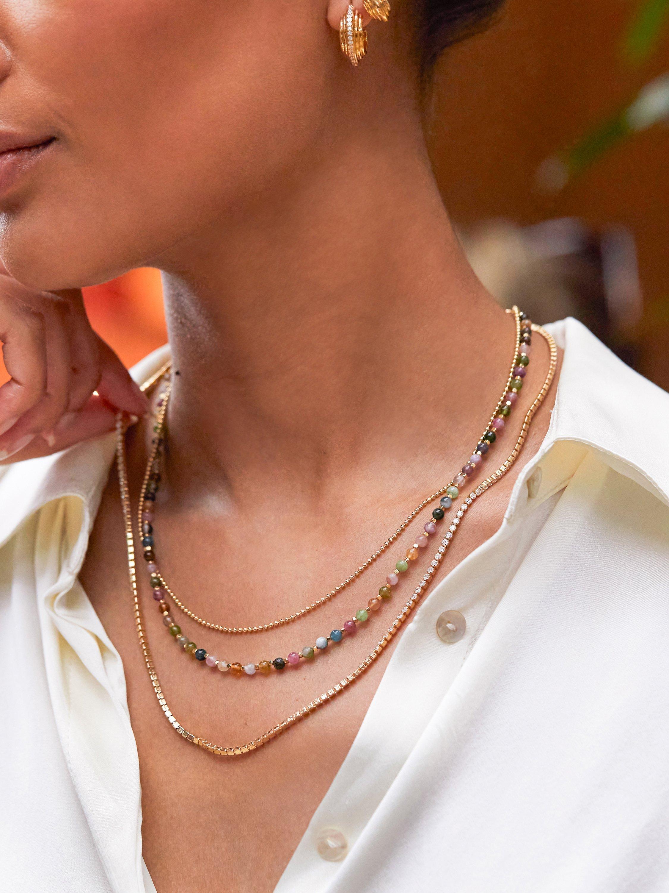 Product image 3 of 4, which shows Estella Bartlett Tourmaline Double Strand Layered Necklace, Gold