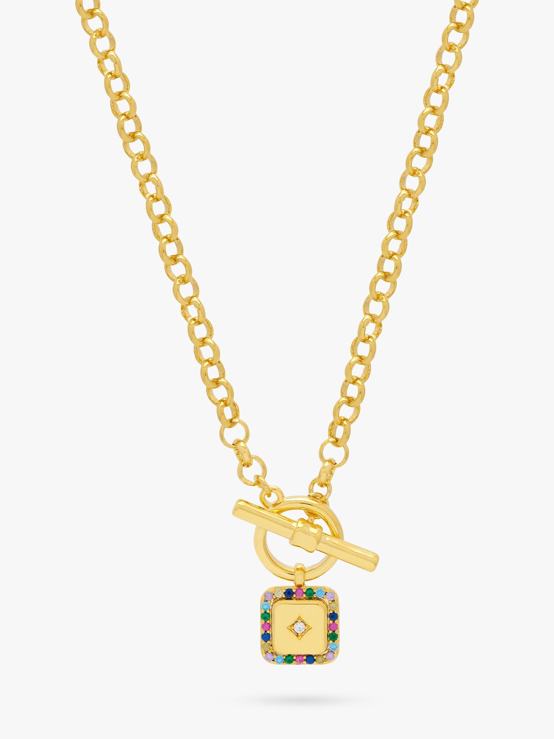 Product image 1 of 4, which shows Estella Bartlett Cubic Zirconia Square Pendant T-Bar Pendant Necklace, Gold
