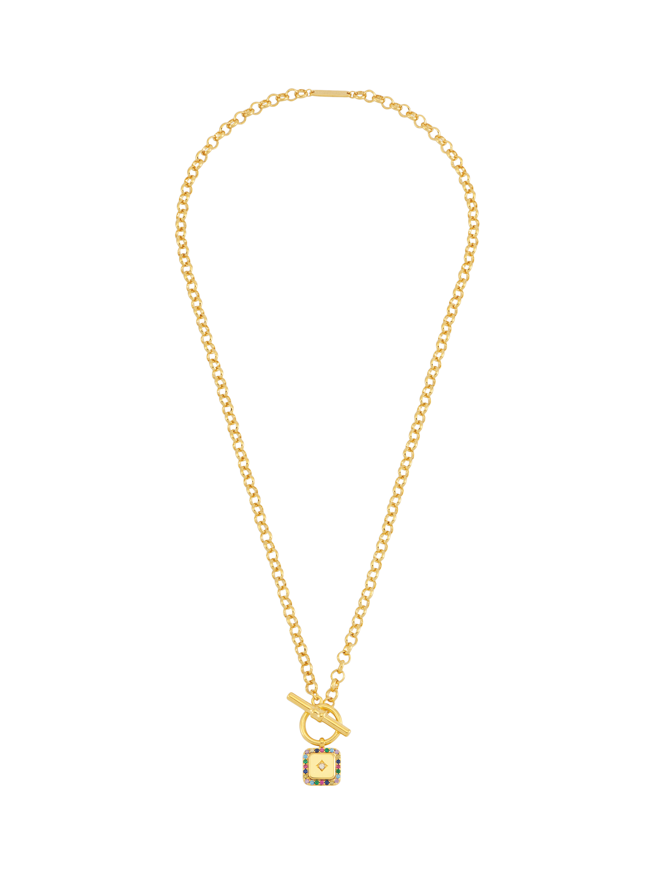 Product image 3 of 4, which shows Estella Bartlett Cubic Zirconia Square Pendant T-Bar Pendant Necklace, Gold