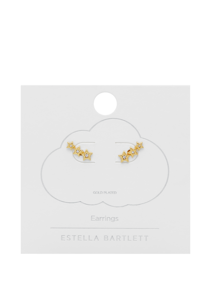 Estella Bartlett Cubic Zirconia Triple Star Stud Crawler Earrings, Gold - view 2, Gold