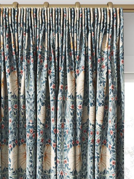 Morris & Co. Pimpernel Made to Measure Curtains or Roman Blind, Woad/Coral - view 2, Woad/Coral