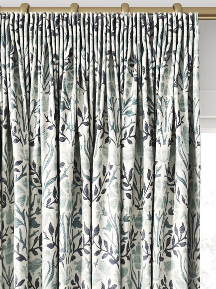 Morris & Co. Bellflowers Made to Measure Curtains or Roman Blind, Indigo - view 2, Indigo/Seagreen