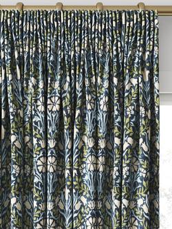 Morris & Co. Bellflowers Made to Measure Curtains or Roman Blind, Thyme - view 2, Indigo/Thyme