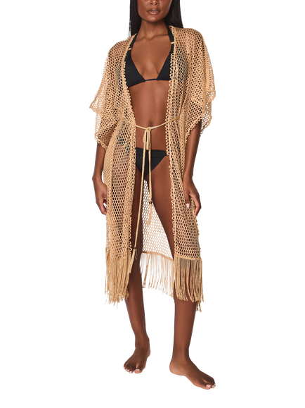NAIA Beach Rosa Mesh Beach Kaftan, Gold - view 2, Gold