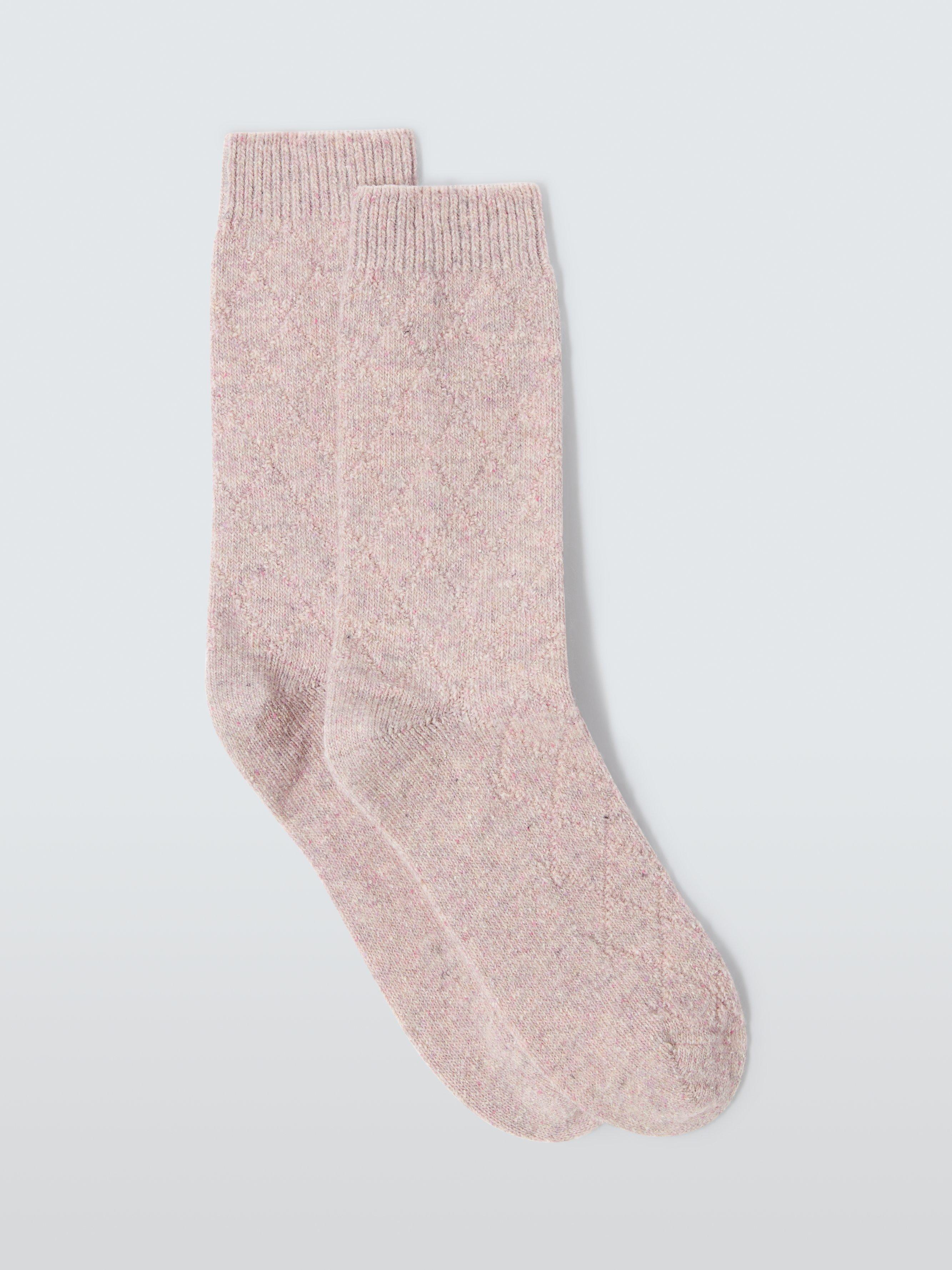 Product image 1 of 2, which shows John Lewis Diamond Cable Knit Wool Silk Blend Ankle Socks, Blush